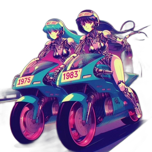 car, jacket, weapon, anime, concept art, pixel art, vaporwave, pastel transparent PNG cut-out