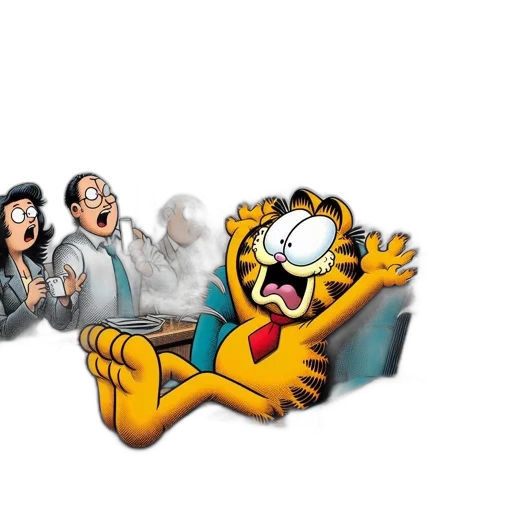 cartoon, comic book art, 3d render, concept art, garfield, cat, overturns, office transparent PNG cut-out