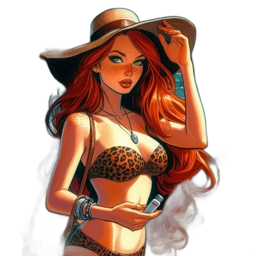 hat, jewelry, comic book art, fantasy art, cartoon, concept art, fire, beach transparent PNG cut-out