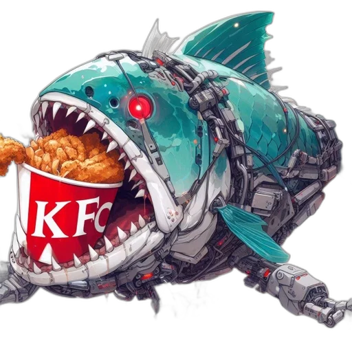 food, creature, robot, weapon, concept art, fantasy art, vaporwave, 3d render transparent PNG cut-out