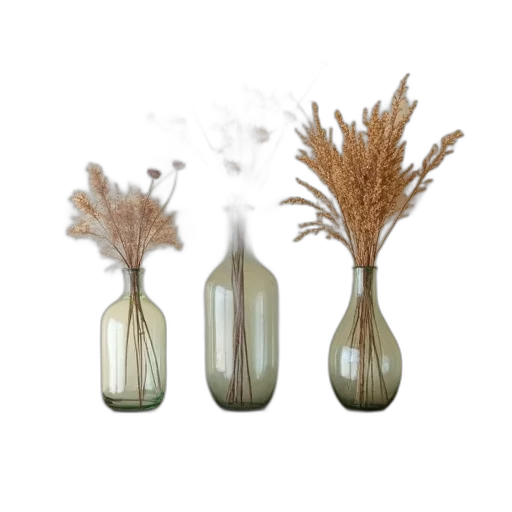 hair, 3d render, photorealistic, earth tones, collection, three, glass, vases transparent PNG cut-out