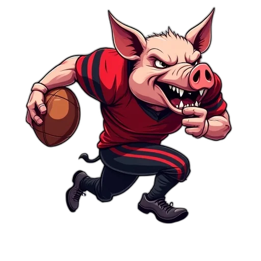 animal, concept art, pixel art, stylized, illustration, muscular, pig, football transparent PNG cut-out