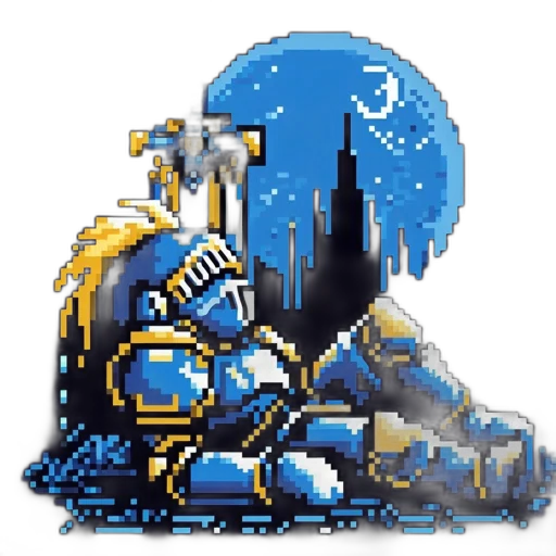 robot, sword, staff, crown, pixel art, fantasy art, concept art, comic book art transparent PNG cut-out