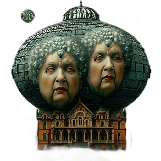 artistic, rendition, features, floating, spherical, structure, two, elderly transparent PNG cut-out