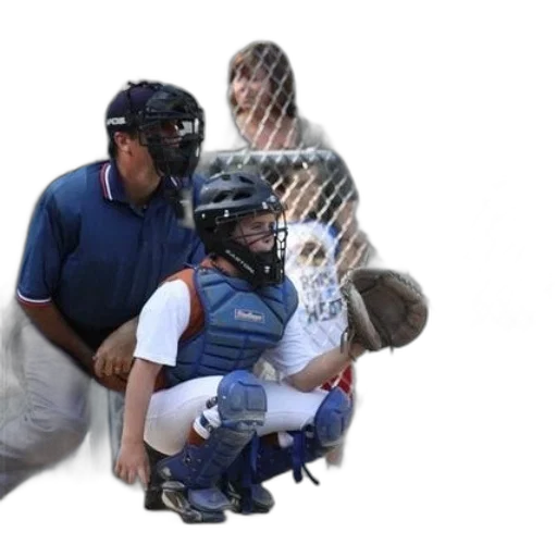 catcher, crouched, down, mask, baseball, glove, his, hand transparent PNG cut-out