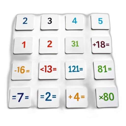set, math, flashcards, displayed, white, background, divided, into transparent PNG cut-out