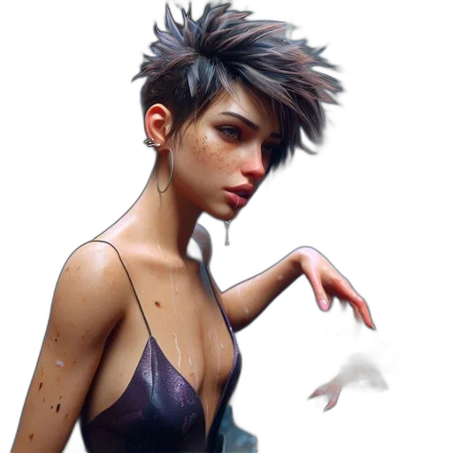 face, dress, hair, concept art, cyberpunk, fantasy art, photorealistic, pastel transparent PNG cut-out