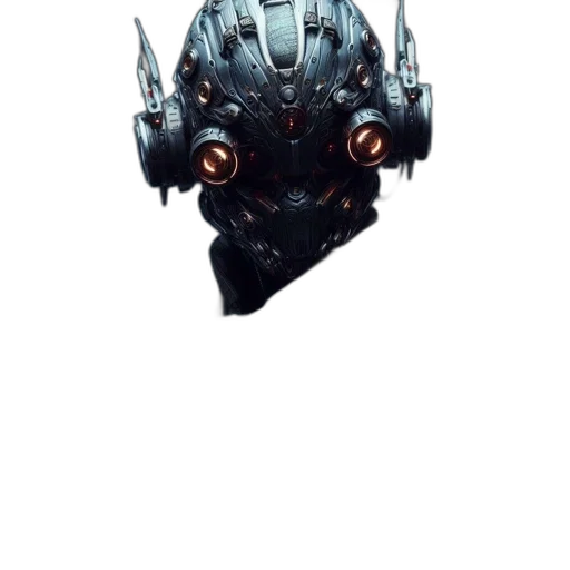 robot, mask, face, weapon, concept art, 3d render, cyberpunk, fantasy art transparent PNG cut-out