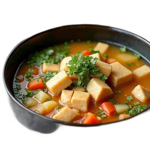 food, 3d render, photorealistic, easy, tofu, soup, made, leftover transparent PNG cut-out