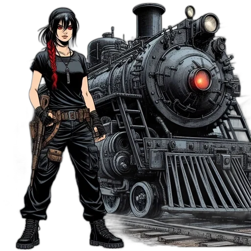 weapon, comic book art, concept art, cartoon, anime, woman, red, eyes transparent PNG cut-out