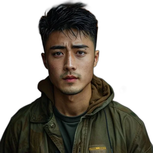 jacket, face, staff, hair, photorealistic, oil painting, concept art, pixel art transparent PNG cut-out