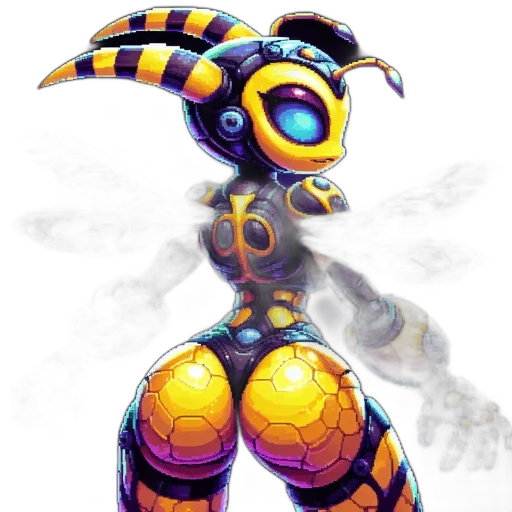 robot, creature, concept art, fantasy art, pixel art, cyberpunk, golden, yellow transparent PNG cut-out