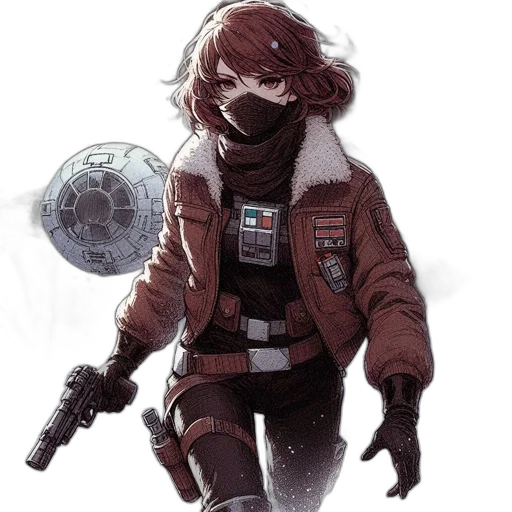 jacket, weapon, staff, mask, concept art, comic book art, fantasy art, cyberpunk transparent PNG cut-out