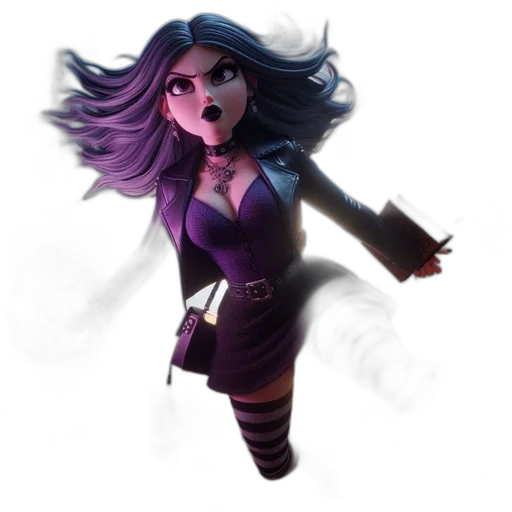 dress, staff, concept art, fantasy art, 3d render, comic book art, dark, monochrome transparent PNG cut-out