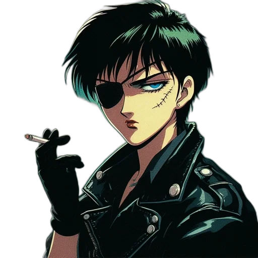 jacket, weapon, face, mask, cyberpunk, comic book art, anime, vaporwave transparent PNG cut-out