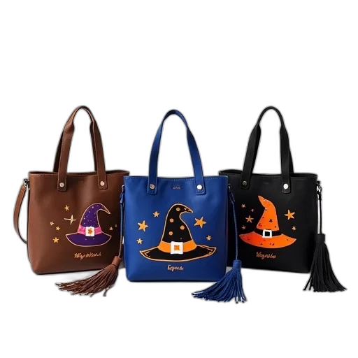 three, handbags, embroidered, witch, designs, displayed, against, white transparent PNG cut-out