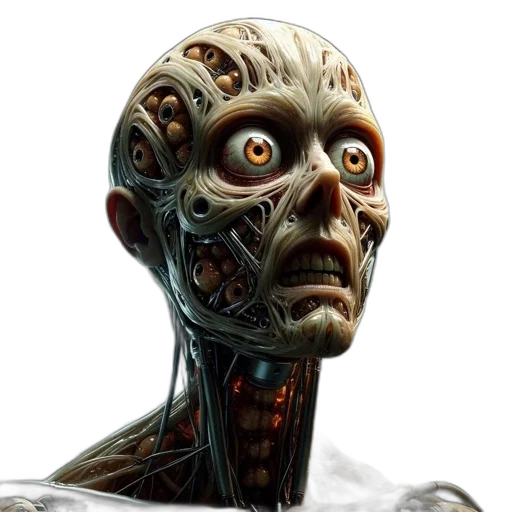 robot, face, creature, mask, concept art, 3d render, photorealistic, comic book art transparent PNG cut-out
