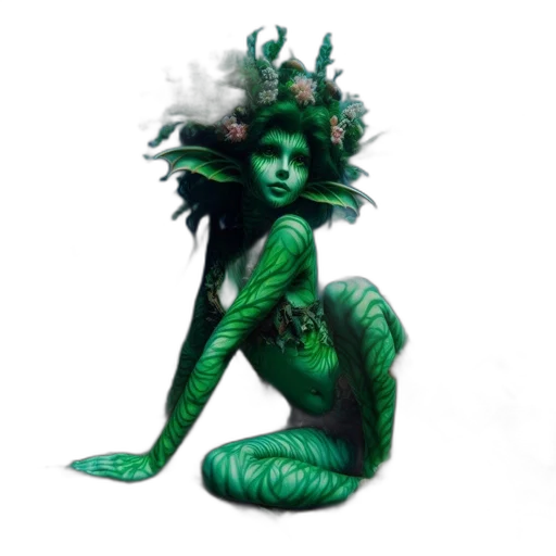 creature, dress, fantasy art, concept art, pixel art, photorealistic, underwater, green transparent PNG cut-out