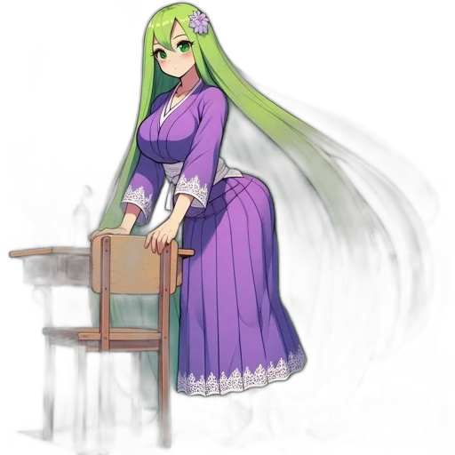 dress, furniture, staff, hair, concept art, pixel art, fantasy art, anime transparent PNG cut-out