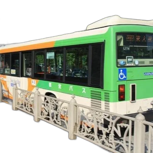3d render, green, orange, bus, word, written, japanese, characters transparent PNG cut-out
