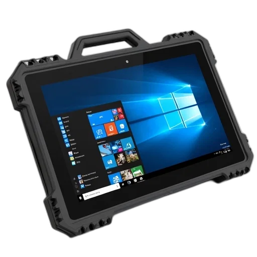 ruggedized, tablet, black, screen, displaying, windows, desktop, open transparent PNG cut-out