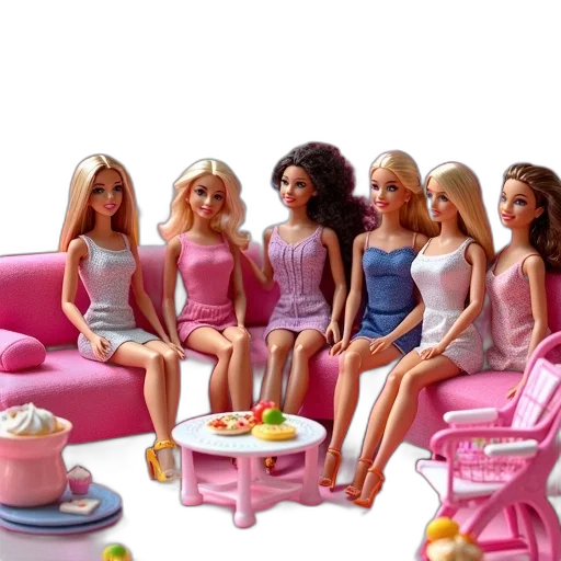 furniture, food, 3d render, pastel, collection, various, barbie, dolls transparent PNG cut-out