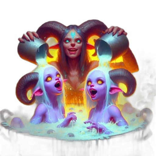creature, concept art, fantasy art, pixel art, 3d render, fire, neon lights, underwater transparent PNG cut-out