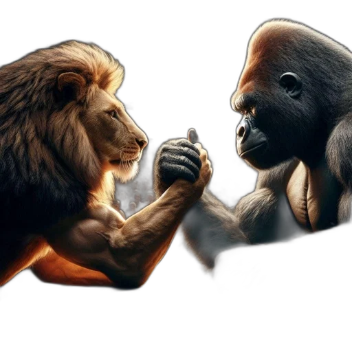 animal, concept art, photorealistic, fantasy art, comic book art, lion, gorilla, arm transparent PNG cut-out