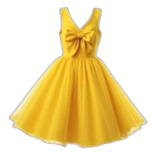 dress, 3d render, golden, yellow, bow, front, flared, skirt transparent PNG cut-out