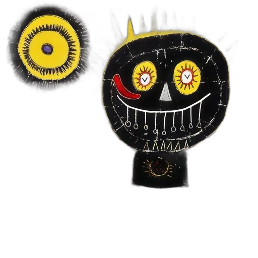 mask, staff, crown, robot, concept art, 3d render, cartoon, large transparent PNG cut-out
