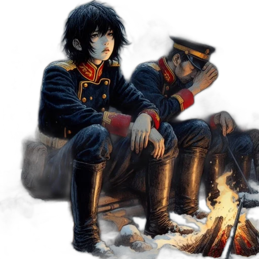 jacket, concept art, comic book art, fantasy art, watercolor, fire, snow, night transparent PNG cut-out