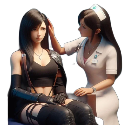 staff, concept art, 3d render, cyberpunk, photorealistic, two, animated, females transparent PNG cut-out