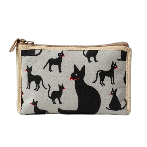 small, rectangular, fabric, pouch, zipper, closure, featuring, pattern transparent PNG cut-out