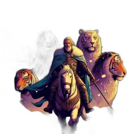 fantasy art, concept art, comic book art, pixel art, golden, mystic, landscape, bearded transparent PNG cut-out