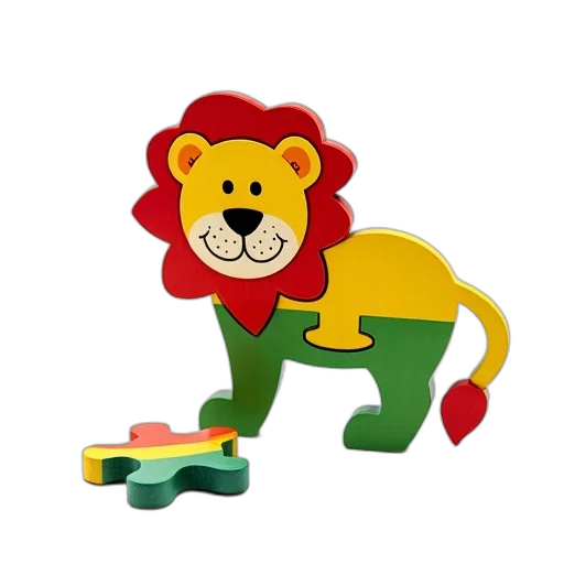3d render, concept art, colorful, wooden, puzzle, lion, design, displayed transparent PNG cut-out