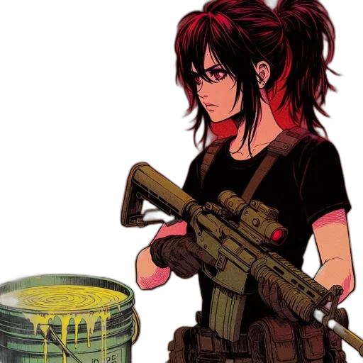 weapon, anime, concept art, pixel art, cartoon, red, green, female transparent PNG cut-out