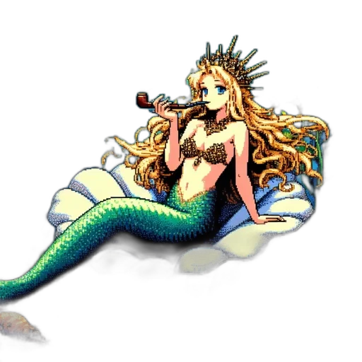 pixel art, fantasy art, concept art, watercolor, underwater, pixelated, mermaid, seated transparent PNG cut-out