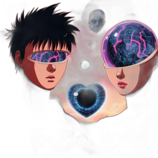 mask, concept art, cyberpunk, anime, vaporwave, outer space, underwater, two transparent PNG cut-out