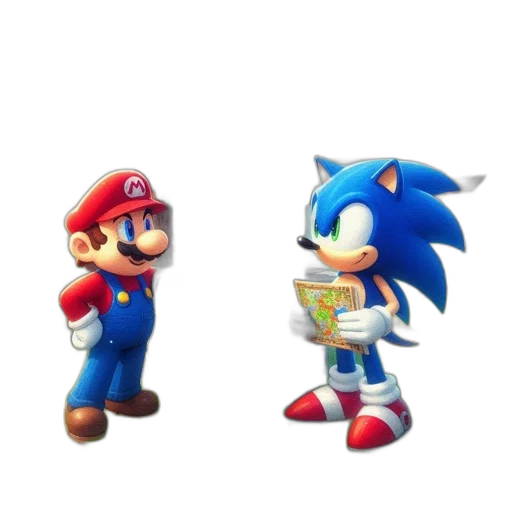 3d render, concept art, pixel art, comic book art, blue, mario, sonic, meet transparent PNG cut-out