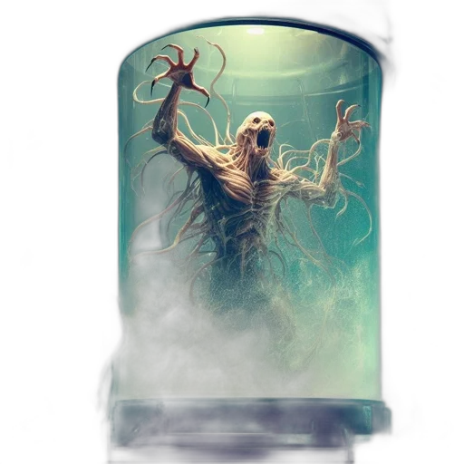 creature, bottle, concept art, fantasy art, 3d render, photorealistic, underwater, fog transparent PNG cut-out