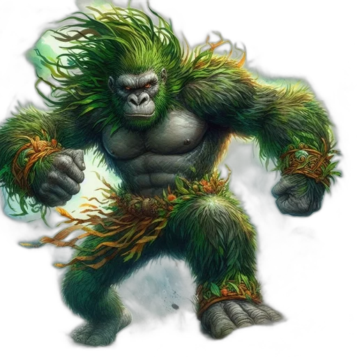 creature, animal, concept art, fantasy art, green, large, muscular, gorilla transparent PNG cut-out