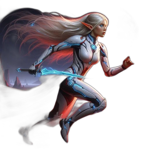 concept art, fantasy art, comic book art, 3d render, woman, armored, suit, holds transparent PNG cut-out