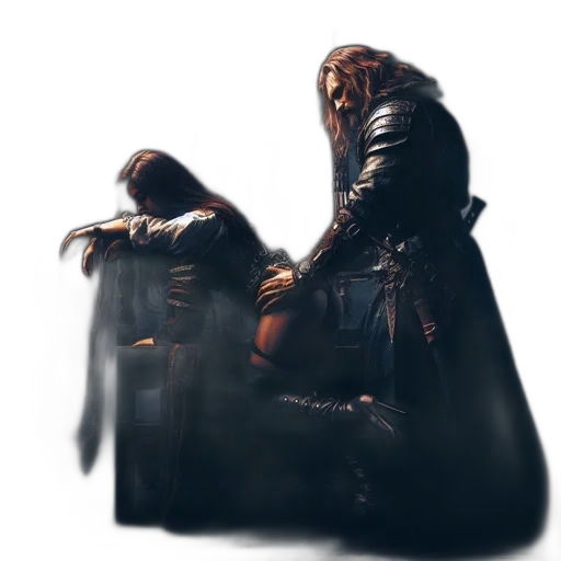 jacket, weapon, mask, sword, concept art, fantasy art, 3d render, photorealistic transparent PNG cut-out