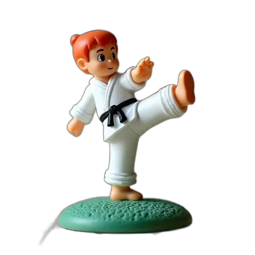 3d render, small, figurine, boy, white, karate, black, belt transparent PNG cut-out