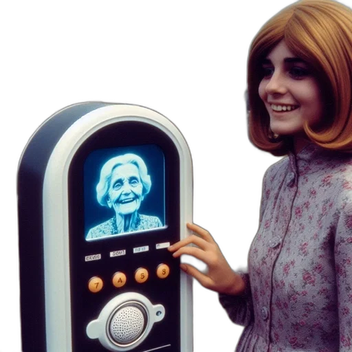 robot, face, vaporwave, outer space, woman, vintage, hairstyle, smiles transparent PNG cut-out