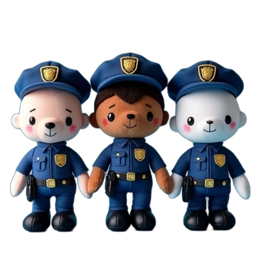 staff, concept art, 3d render, cartoon, three, plush, toy, police transparent PNG cut-out