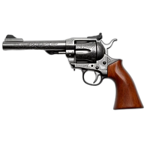 weapon, staff, photorealistic, 3d render, silver, revolver, intricate, engravings transparent PNG cut-out
