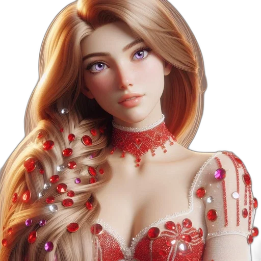 jewelry, dress, 3d render, fantasy art, concept art, photorealistic, red, digitally transparent PNG cut-out