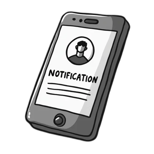 stylized, illustration, smartphone, screen, displaying, notification, divided, into transparent PNG cut-out
