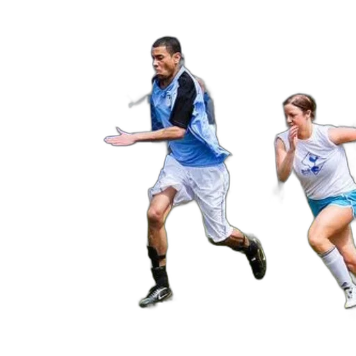 man, blue, shirt, white, shorts, runs, grassy, field transparent PNG cut-out
